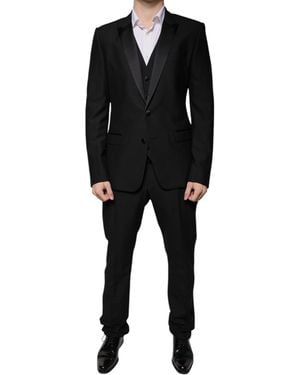 Dolce & Gabbana Wool 3 Piece Slim Fit Formal Suit - Black