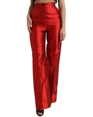 Dolce & Gabbana Red Satin Silk High Waist Wide Leg Trousers