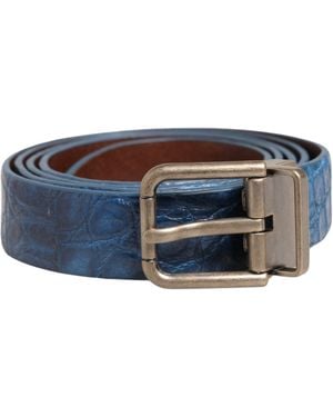 Dolce & Gabbana Navy Blue Leather Gold Tone Metal Buckle Belt