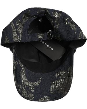 Dolce & Gabbana Men Black Floral Barocco Cotton Baseball Cap Hat