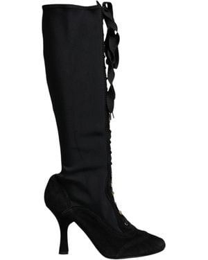 Dolce & Gabbana Black Lace Up Heels High Boots Shoes