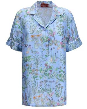 Gucci Blue Silk Pattern Shirt