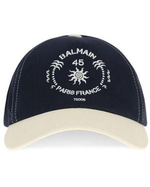 Balmain Blue Cotton Cap (baseball Hat)
