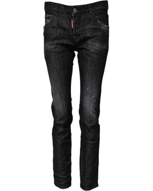 DSquared² Black Washed Cotton Mid Waist Skinny Jeans