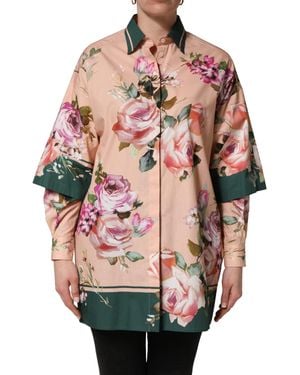 Dolce & Gabbana Pink Floral Cotton Button Front Shirt Top - Multicolor