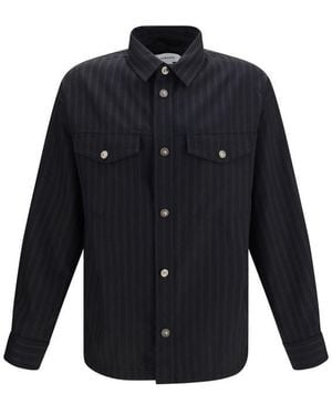 Versace Black Wool Oves Aries Pattern Shirt - Blue