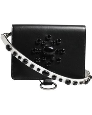 Dolce & Gabbana Black Leather Crystal Embellished Card Holder Wallet