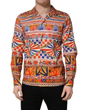 Dolce & Gabbana Multicolour Sicilian Carretto Twill Cotton Men Shirt - Red