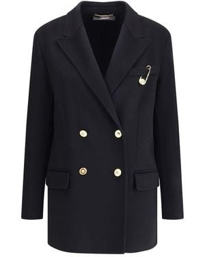 Versace Wool And Cachemire Double-Breasted Coat - Blue