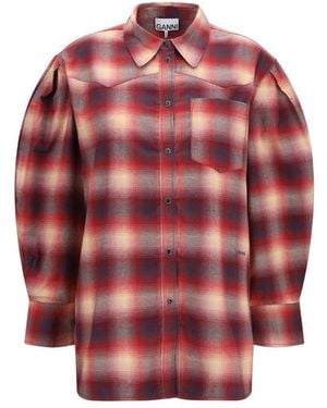 Ganni Multicolour Cotton Pattern Shirt - Red