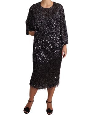 Dolce & Gabbana Dolce Gabbana Black Sequined Long Sleeve Shift Midi Dress