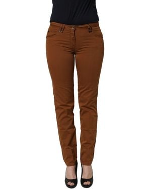 Plein Sud Brown Cotton Mid Waist Skinny Chino Pants