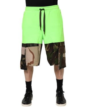 Dolce & Gabbana Green Patchwork Cargo Bermuda Men Shorts