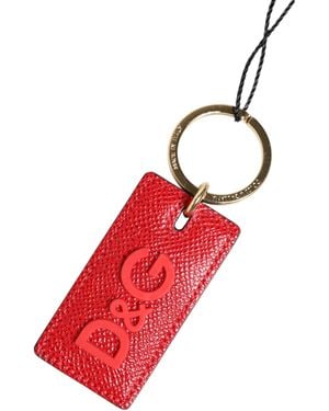 Dolce & Gabbana Red Calf Leather D&g Logo Metal Ring Keychain Keyring