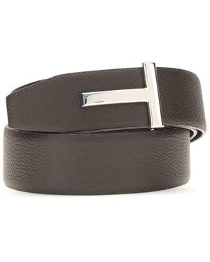 Tom Ford Brown Calf Leather Bos Taurus Belt - Grey