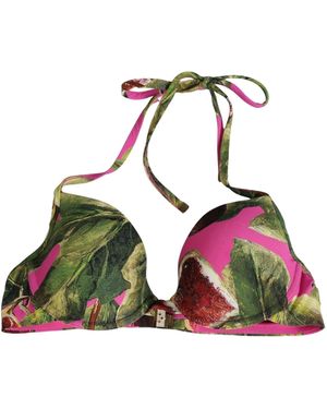 Dolce & Gabbana Fuchsia Pink Fig Print Beachwear Bikini Top - Green