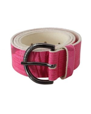 John Galliano Pink Leather Letter Logo Design Round Buckle Belt