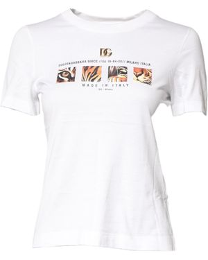 Dolce & Gabbana White Cotton Graphic Print Crew Neck T