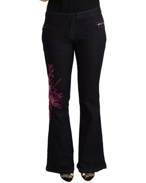 Exte Black Cotton Mid Waist Flared Jeans