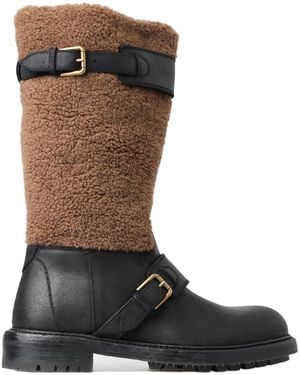 Dolce & Gabbana Leather Shearling Boots - Green