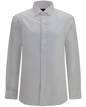 Giorgio Armani White Cotton Dress Shirt - Grey
