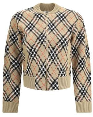Burberry Check Cardigan - White