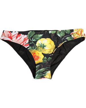 Dolce & Gabbana Black Nylon Floral Print Bikini Bottom Swimwear - Natural