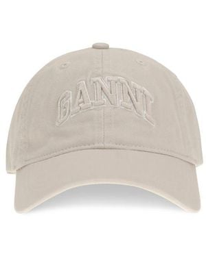 Ganni Beige Cotton Cap (baseball Hat) - White