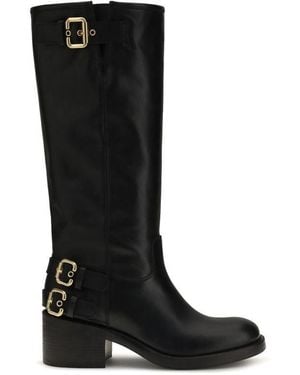 Chloé Black Calf Leather Bos Taurus Flat Boots