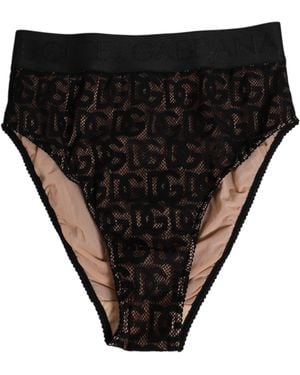 Dolce & Gabbana Dg Logo Lace High Brief Panty Underwear Cotton Clothing - Black