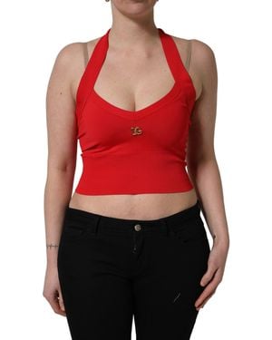 Dolce & Gabbana Red Viscose Sleeveless Halter Crop Tank Top