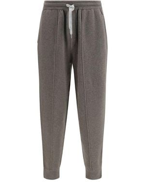 Brunello Cucinelli Bicolor Cashmere Athletic Pants - Gray
