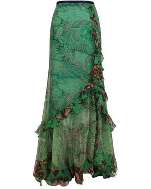 Etro Bicolour Silk Long Skirt - Green