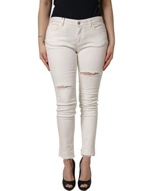 Dolce & Gabbana White Tattered Skinny Cotton Denim Jeans - Multicolour