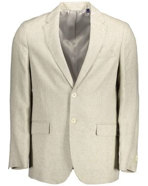 GANT Linen Classic Jacket With Logo Detailing - Natural
