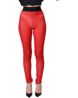 Dolce & Gabbana Red Nylon Stretch Slim Legging Trouser Trousers