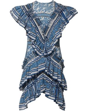 Philosophy Di Lorenzo Serafini Blue Patterned Layered Short Sleeves Mini Dress