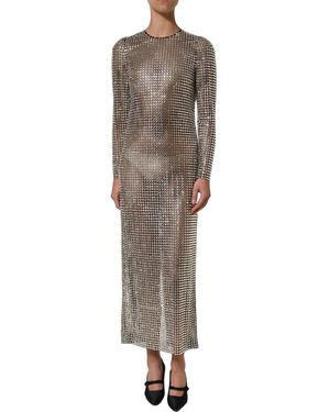 Dolce & Gabbana Beige Crystal Embellished Long Gown Dress - Gray