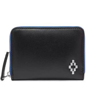 Marcelo Burlon Sleek Leather Card Holder With Blue Accents - Black