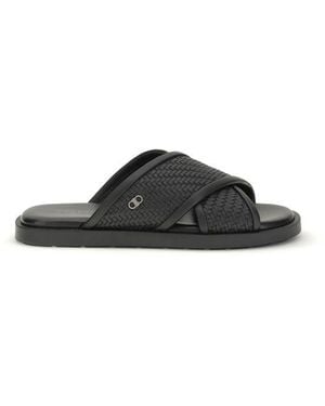 Ferragamo Calf Leather Bos Taurus Flat Sandals - Black