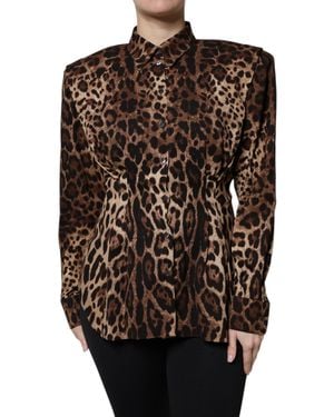 Dolce & Gabbana Brown Leopard Silk Button Down Coat Jacket - Black