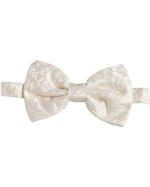 Dolce & Gabbana Floral Silk Adjustable Neck Papillon Bowtie Accessory - Natural