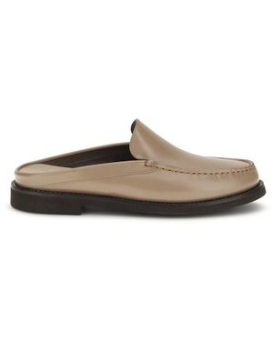 Brunello Cucinelli Beige Calf Leather Bos Taurus Mules - Brown