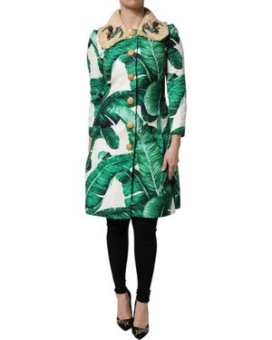 Dolce & Gabbana Leaf Print Embellished Trenchcoat Jacket - Green