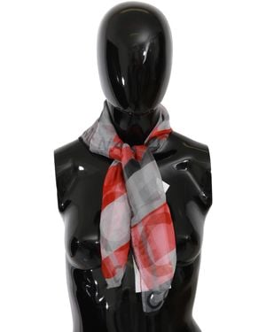 CoSTUME NATIONAL Grey Red 100% Silk Branded Scarf - Black