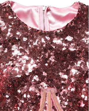 Dolce & Gabbana Pink Long Sequined Corset Detailing Gown Dress - Red