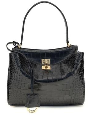 Balenciaga Rodeo Shoulder Bag In Crocodile - Black