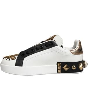 Dolce & Gabbana Studded Portofino Trainers Shoes Calf Leather - White