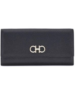 Ferragamo Black Calf Leather Bos Taurus Wallet - Blue