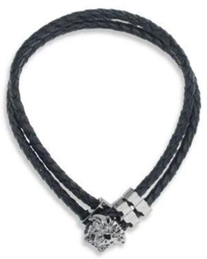 Versace Black Calf Leather Bos Taurus Bracelet - Blue